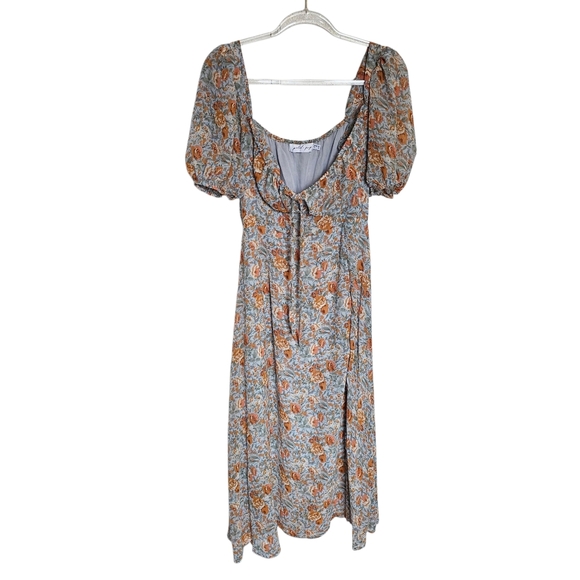 Petal & Pup Floral Midi Dress - Orange and Blue - Picture 4 of 11
